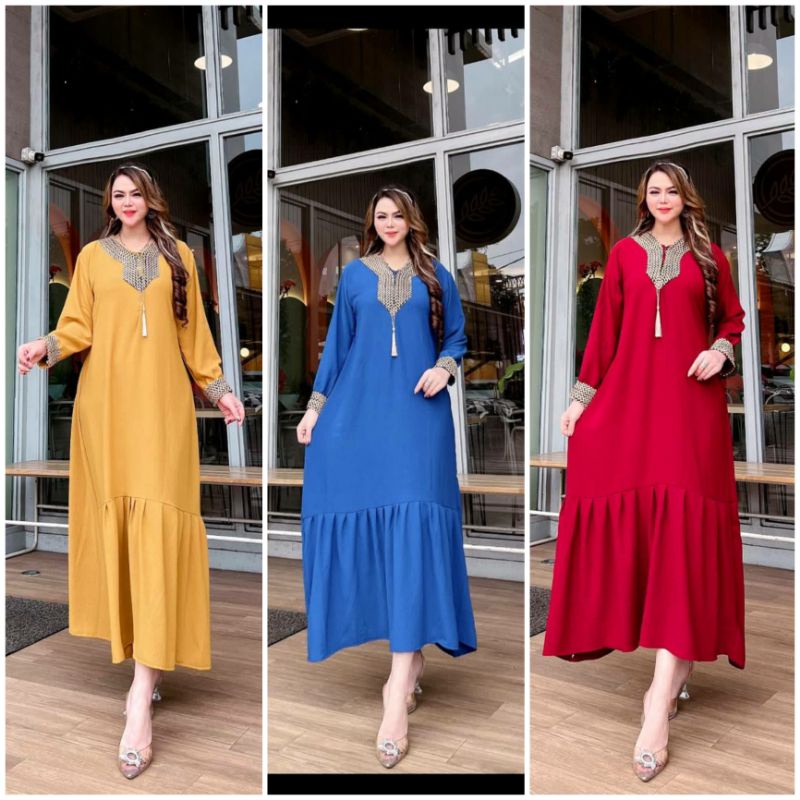 Gamis Wanita Muslim Polos Mix Renda Kekinian Terbaru Bahan Rayon Premium