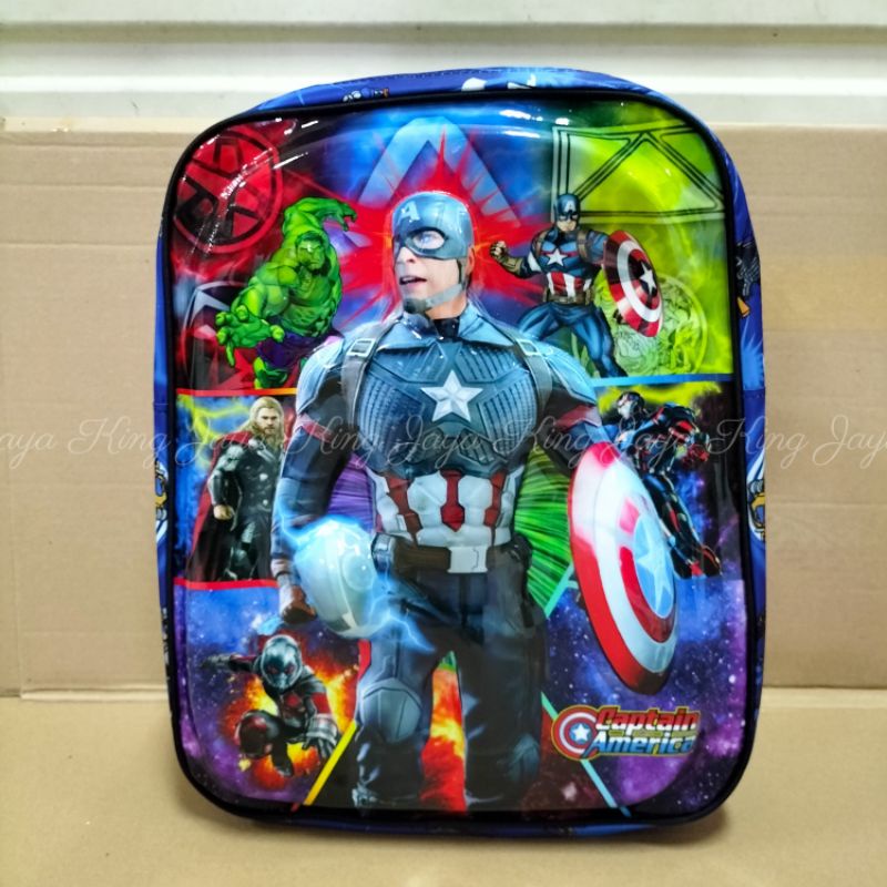 Ransel Lampu Led Murah Neva 15 Inc Batok Plastik Karakter Anak TK Laki-Laki Spiderman Captain America Lego