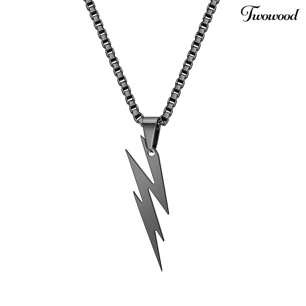 Twowood Pria Liontin Kalung Unisex Rantai Warna Solid Thunder Flash Bentuk Leher Dekorasi Gaya Hip Hop Geometris Pria Kalung Dewasa Perhiasan