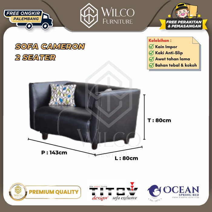 Sofa Ocean 2 Dudukan 140 cm / Sofa Titov Cameron Hitam 2 Seater