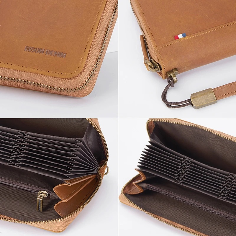Bison Denim Dompet Panjang Kartu Clutch Pria Kulit Sapi Asli W8277