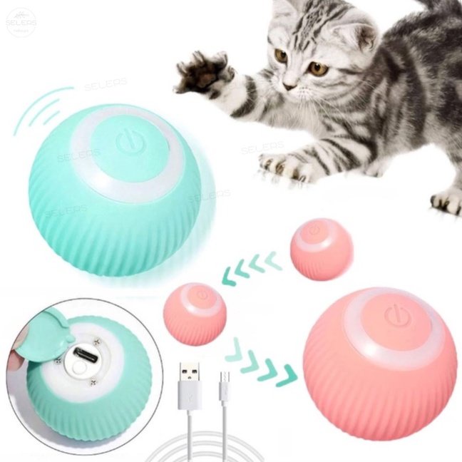 Mainan Bola Kucing Rolling Otomatis USB Elektrik Smart Cat Toys Interaktif Untuk Pelatihan Kucing Self movi