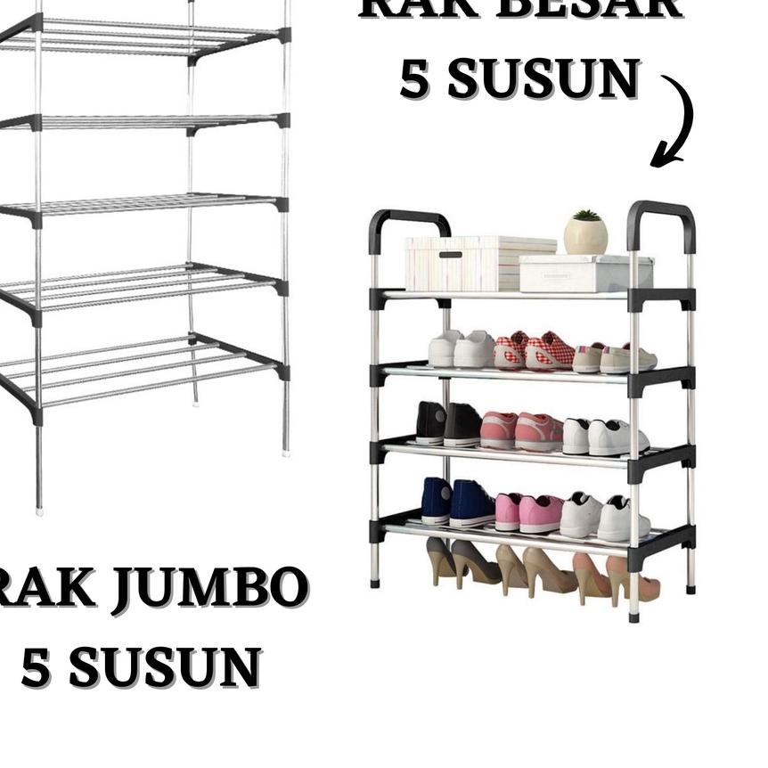 ✼ Rak Sepatu Besi 5 Tingkat Tempat Sepatu Sandal 5 Susun Rangka Besi & Plastik Rak Susun Kokoh Multi