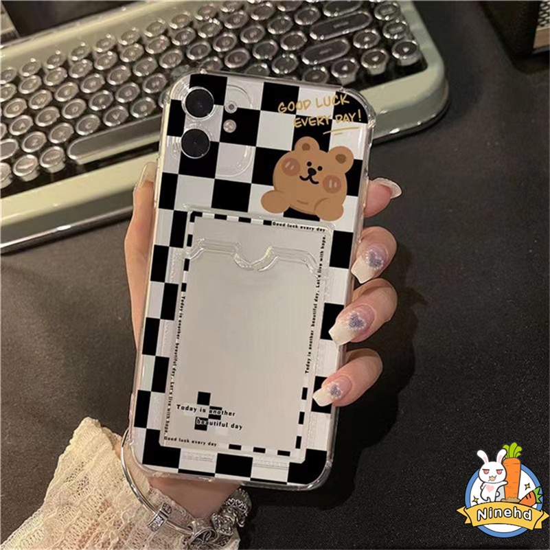 IPHONE Case Tas Kartu Bening Kompatibel Untuk Iphone14 13 12 11 Pro Max X Xr Xs Max 8 7 6 6s Plus SE 2020 Pasangan Kotak-Kotak Dompet Slot Holder Phone Case Shockproof Soft TPU Cover