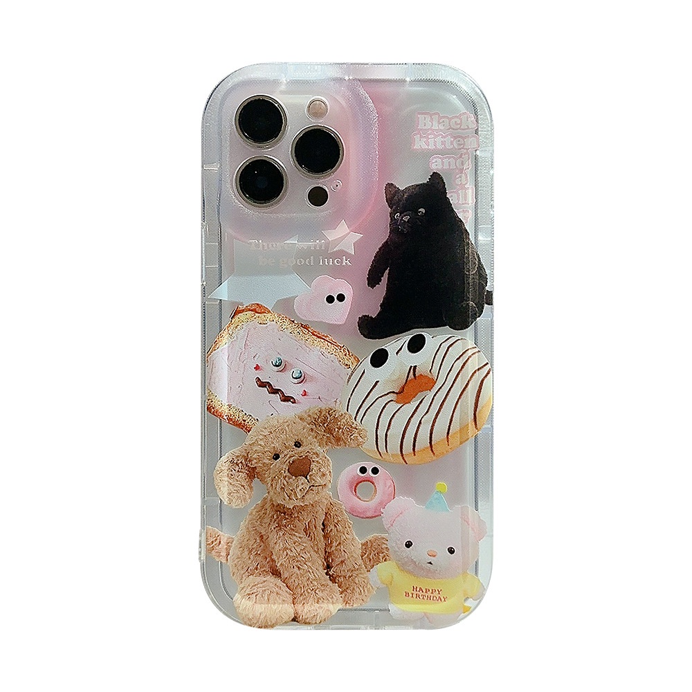 IPHONE Lucu Kucing Anjing Donat Kartun Lembut Casing Transparan Untuk Iphone14 11 12 13 PRO MAX Casing Cover Pelindung AT0010