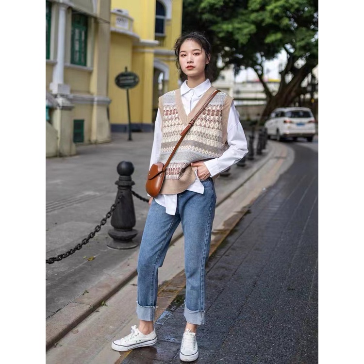 Monica Autumn Korean versatile short loose sweater vest