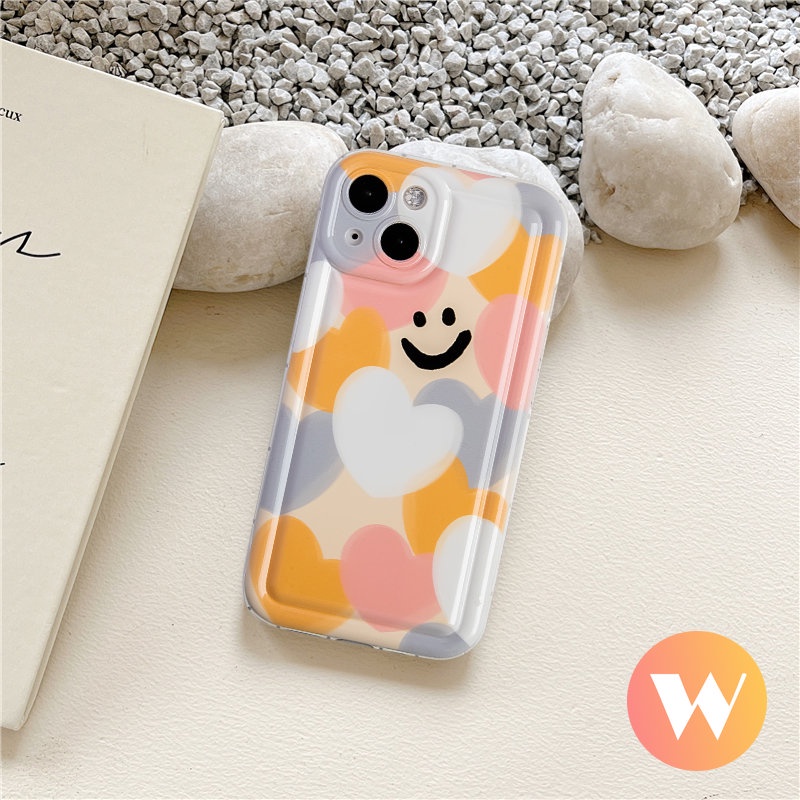 IPHONE Warna-warni Cinta Hati Shockproof Airbag Kartun Case Kompatibel Untuk Iphone11 12 14 13 Pro MAX XR X 6 6S 7 8 Plus XS MAX SE 2020 Pelindung Kamera Smiley Lucu Lembut TPU Back Cover