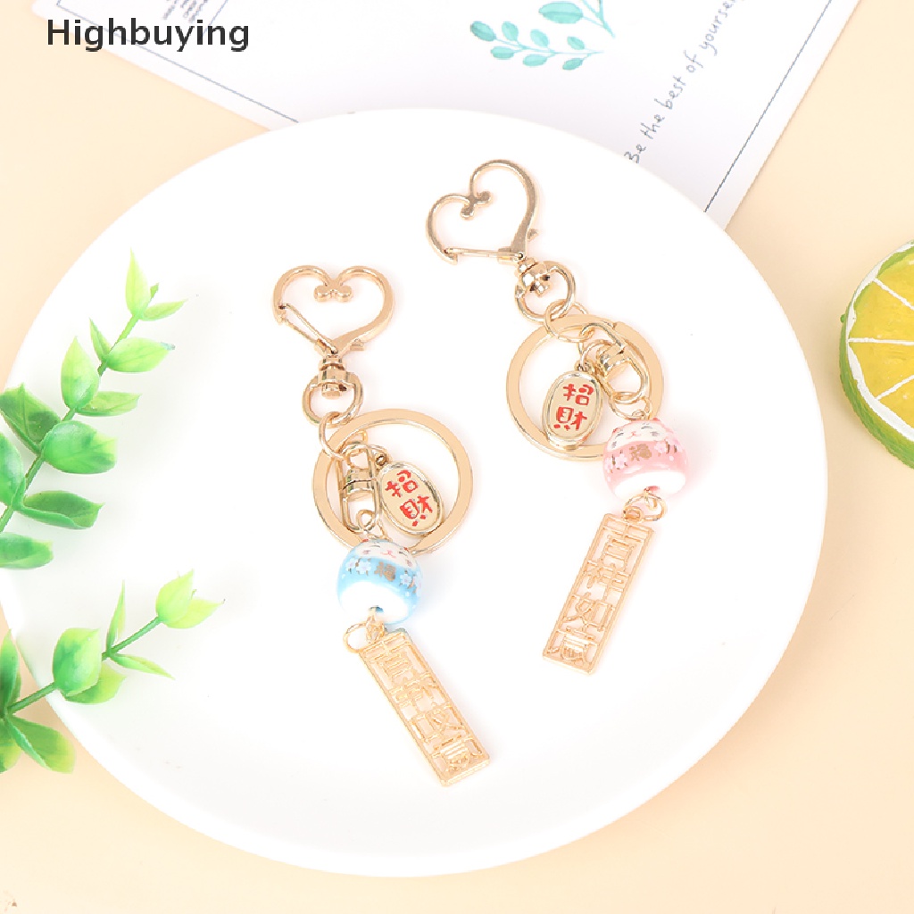 Hbid Keramik Sakura Lucu Fortune Lucky Cat Keychain Gantungan Kunci Tas Mobil Pendent Glory