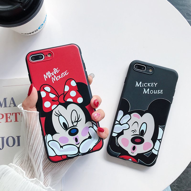 Couple Silikon Soft Case OPPO A57 A77S A17 A96 A76 A36 A17K VIVO Y21S Y21A Y21E Y21T Y21G Y22S Y35 Y16 Y16 Y02S Redmi 9A 9C 10 Note9 10 11 Pro Note 10S 11S Hitam Mickey Miinie