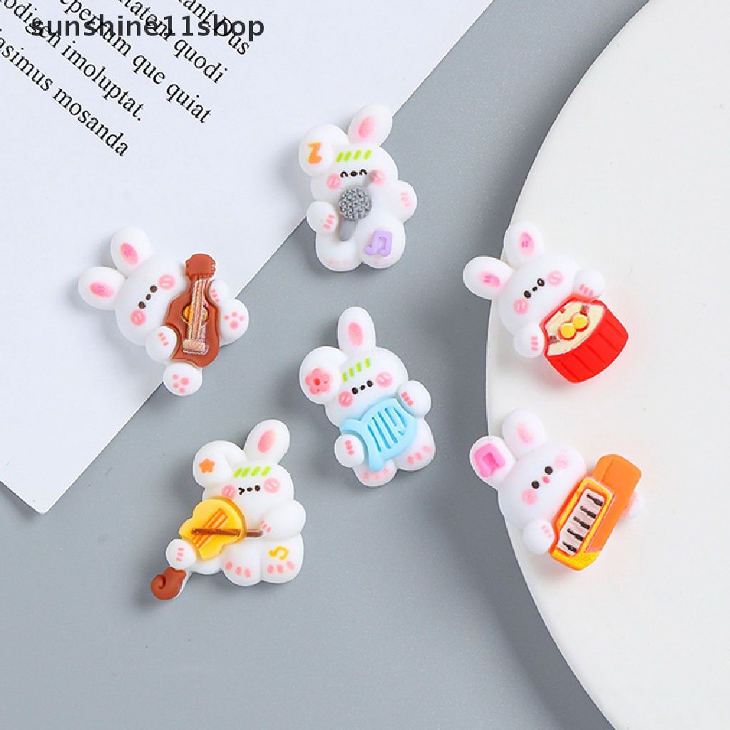 Sho 10 Pcs Kartun Alat Musik Kelinci Resin Patch Kawaii DIY Stationery Case Hiasan Kepala Membuat Perhiasan Perlengkapan Ornamen Rumah N