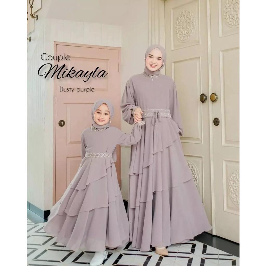 Baju Couple Ibu Anak Perempuan Gamis Couple Ibu Anak Mikayla Couple Bahan Ceruty Babydoll (FREE PASHMINA)