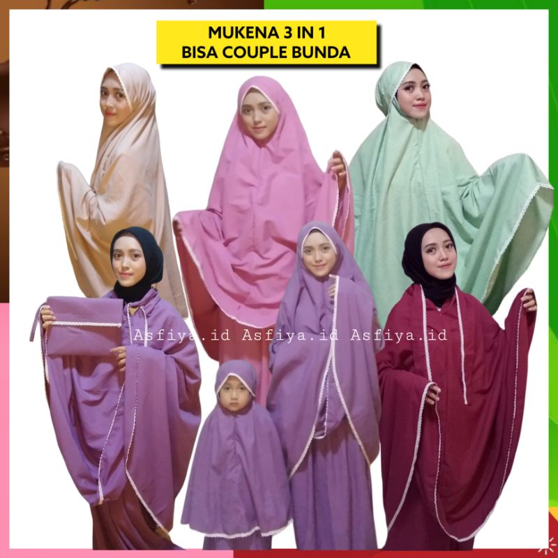 Asfiya.id-Mukena katun premium 3 in 1 Usia 1-2-3-4-5-6-7 +Dewasa Mukena Couple Tahun-Bahan adem-lemb