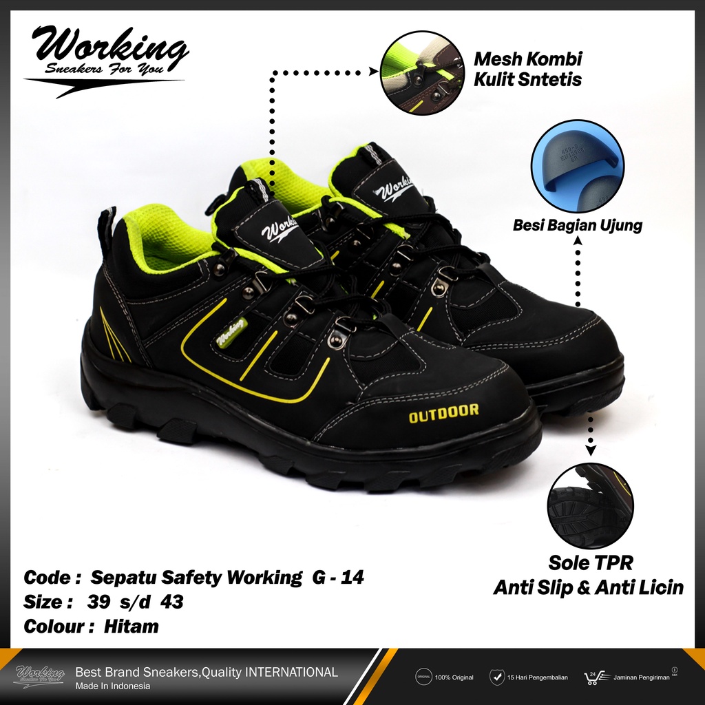 Sepatu Safety Ujung Besi Working G-14 Size 38-43