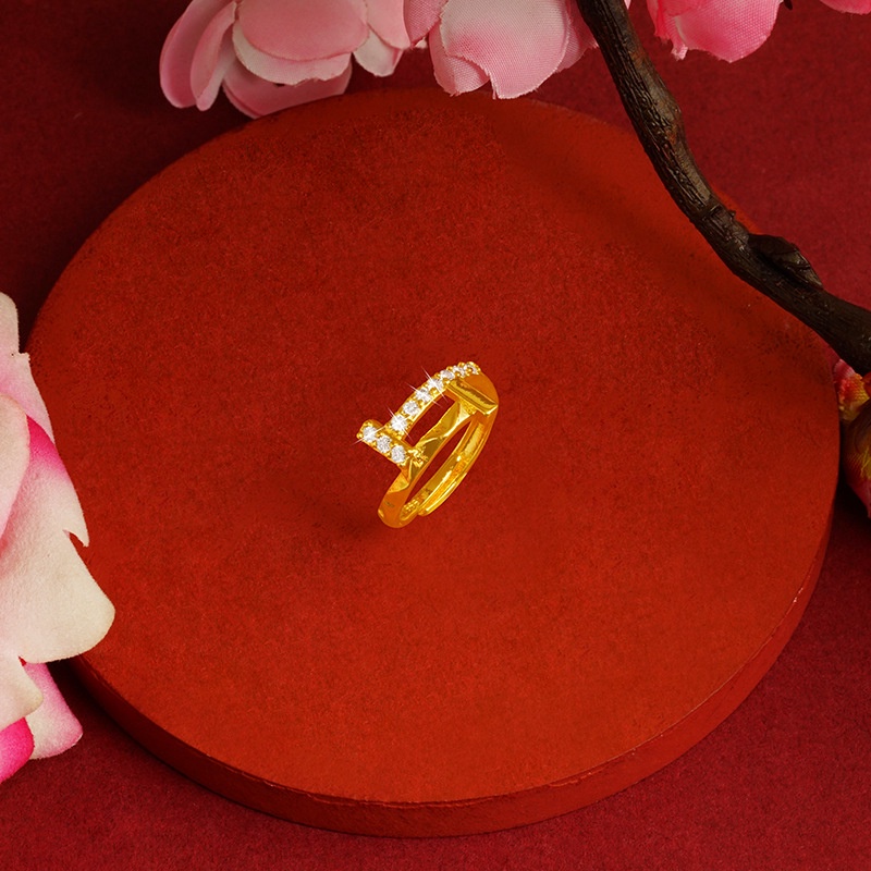 Goldkingdom Perhiasan Fashion Emas Asli Kadar 375Bangkok Aksesoris Ready Stock Ins Adjustable Cincin Wanita Semuanya Sederhana