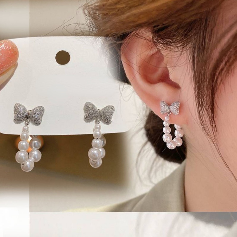 Deartiara Baru Busur Flash Berlian Imitasi Anting Mutiara Manis, Elegan Dan Indah Anting