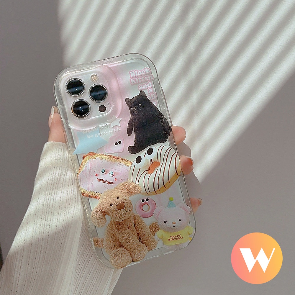 IPHONE Hewan Lucu Stiker Casing Ponsel Kompatibel Untuk Iphone11 14 13 12 Pro Max 7Plus X XS Max XR 6s 7 8 6 Plus SE 2020 Shockproof Airbag Boneka Beruang Lembut Tpu Bening Penutup Belakang