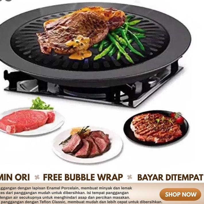 ➷ Alat Panggang Bulat Barbeque Grill Pan Pemanggang BBQ Tempat Bakar Daging Ayam Sosis Sate Anti Len