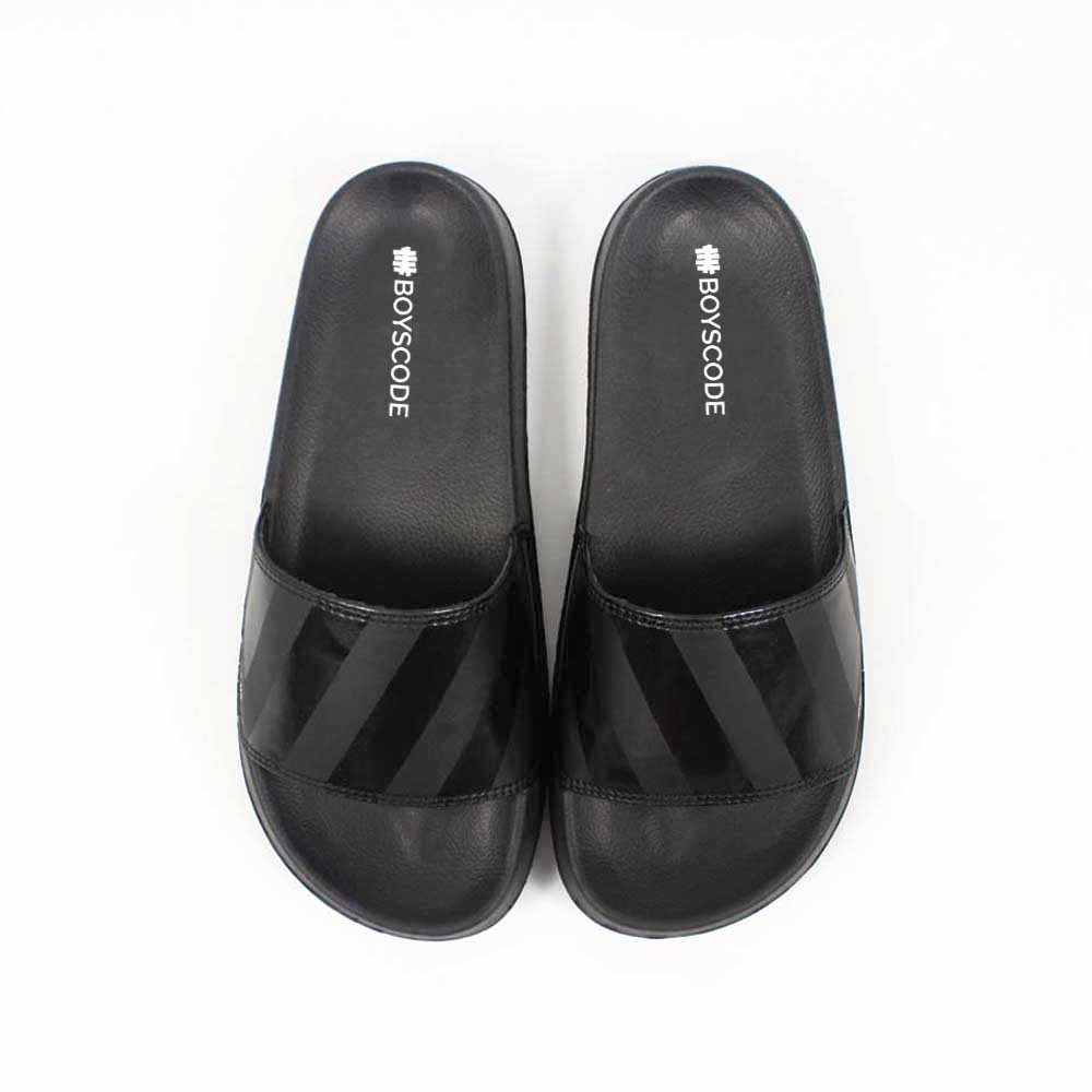 Sendal Slop Pria Wanita BOYSCODE Zebra Hitam Fullblack / Slide Pria / Slip On Pria / Sendal Cowok / Sendal Cewek