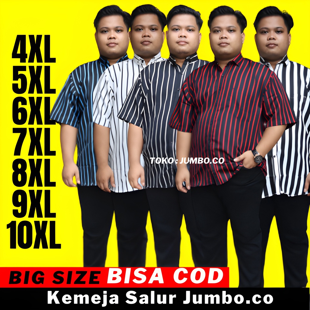 kemeja hem pria jumbo oversize cowok over size big size bigsize jumbo lengan pendek salur garis