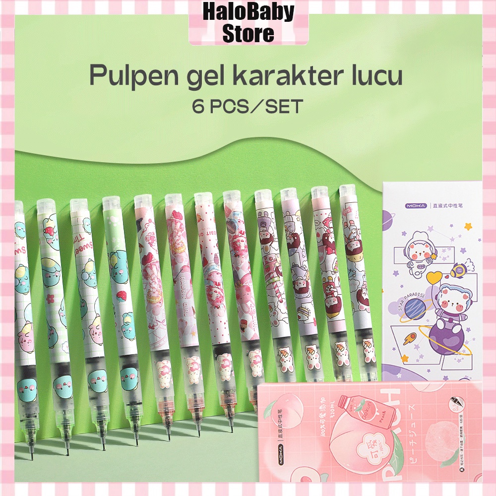 Halobaby Pen Pulpen Gel motif lucu isi 6pcs/ballpoint gel motif lucu/School Gel Pen 0.5mm