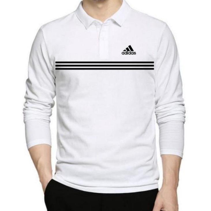 TERBAIK Polo shirt Kaos Kerah Pria Lengan Panjang Adidas Strip High Quality