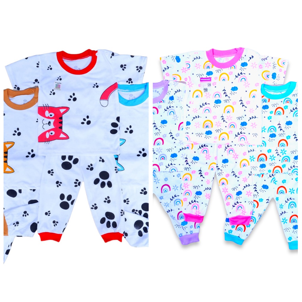 Setelan Baju Pendek Celana Panjang Bayi SNI 3-18 Bulan Seruni Baby Motif Cat walk