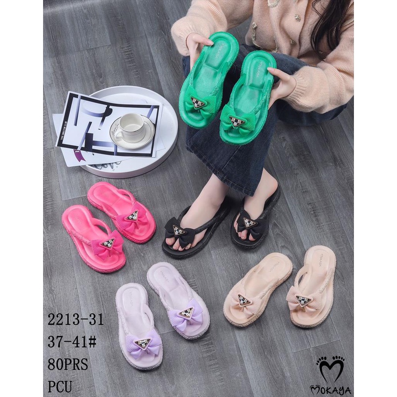 Sandal Jepit Jelly Wanita Tali Pita Triangle Segitiga Hitam Putih Tebal Super Empuk Pretty Kekinian Import Mokaya / Size 37-41 (2213-31)