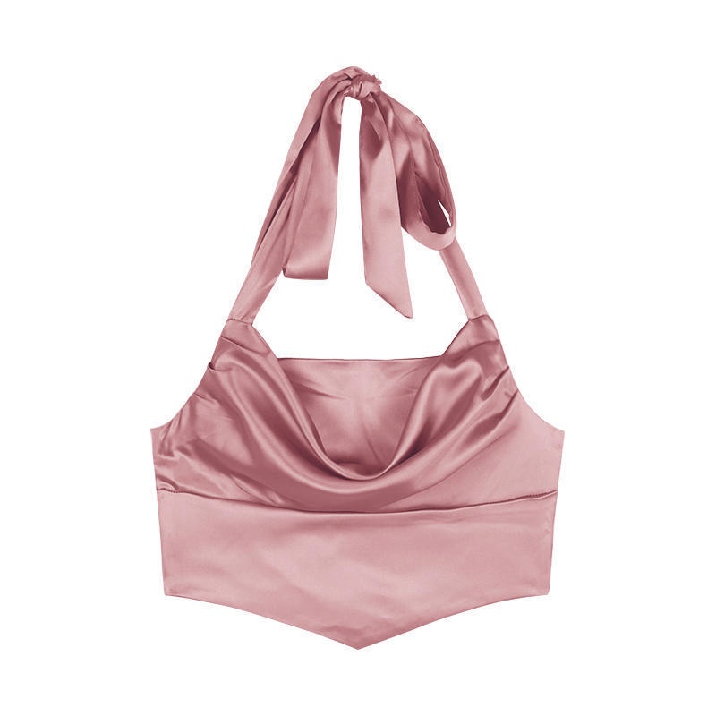 Red Sweet Spice Girls Halter Neck Camisole Wanita Musim Panas Design Sense Pendek Irregular Sexy Inner Top Outerwear