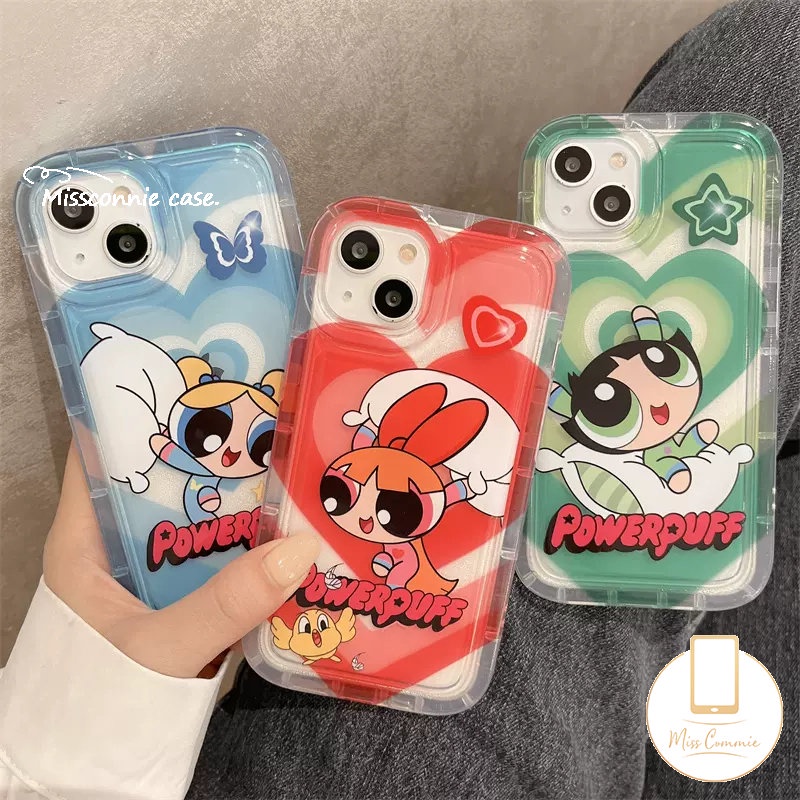 Kartun Power Gadis Case Untuk Samsung A04 A13 A11 A03 A14 A53 A54 A22 A04s A30s A03s A32 A52s A20 A50s A52 M23 A12 A02s A04E A23 M13 A30 M11 A50 F23 Love Heart Lembut Tpu Airbag Cover