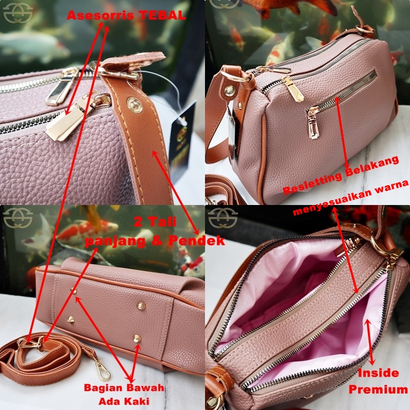 Akaci Premium Tas selempang 3 ruang 2 tali Kombinasi free sarung dan bubble 01-2770 THR