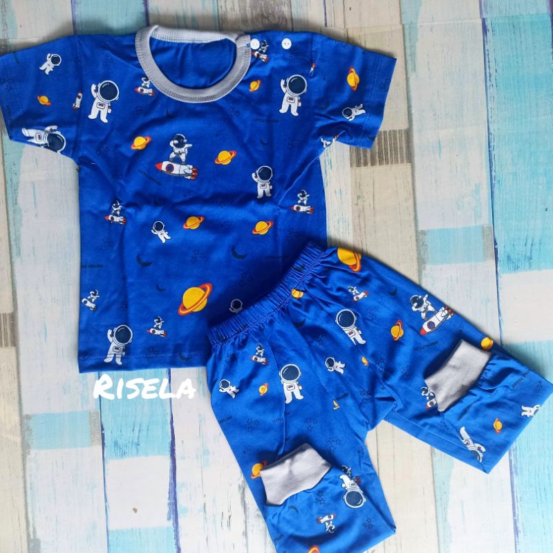 Setelan Baju Bayi Anak 3-48 Bulan Lengan Pendek Motif Astronot Keren