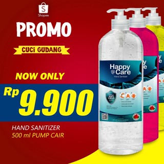 Image of (Terlaris) Hand sanitizer Liquid Cair Happy Care botol bulat 500ml IZIN KEMENKES