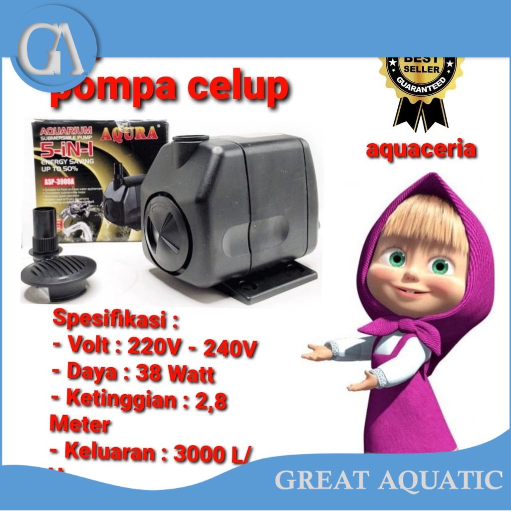 pompa celup air aquarium kolam aqura asp 3900 a power head 3900