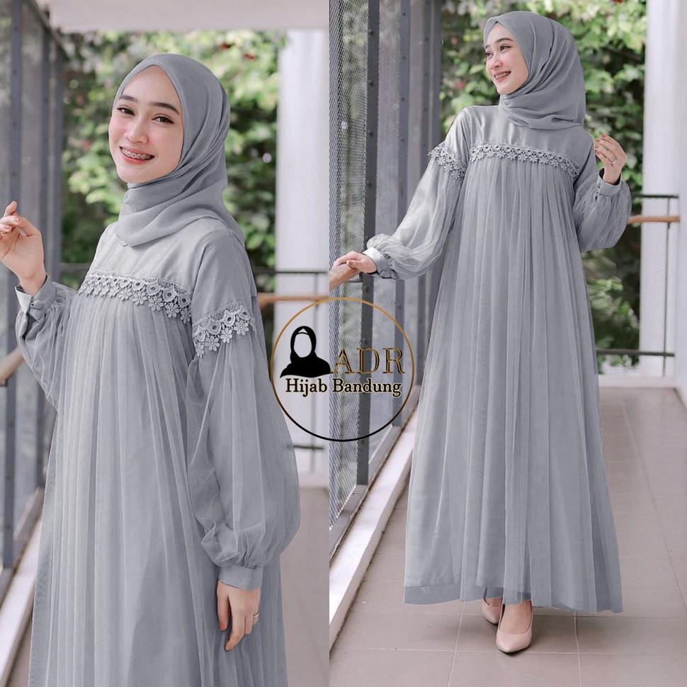BOOMING NURAINI MAXI DRESS IMPORT | Gamis Muslim Murah Perempuan BROKAT TILE Cantik RENDA IMPORT TER