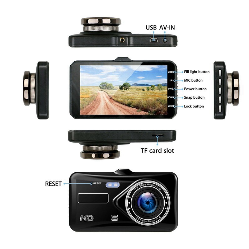 Dash cam car 1440P 4&quot; IPS Screen Dual Lens Front and Inner Night vision Loop Recording dashboard 24H 360° rotation