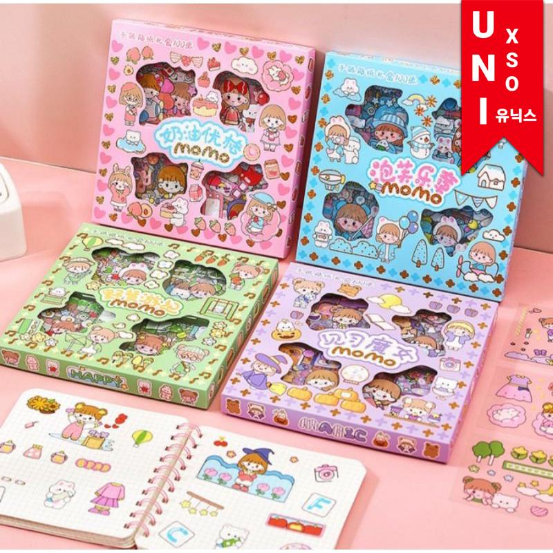 

Unixso 100 / 50 lembar sticker Momo Kartun Korea lucu / Anti Air / Waterproof / tumblr / 1 box isi 100 / 50 lembar