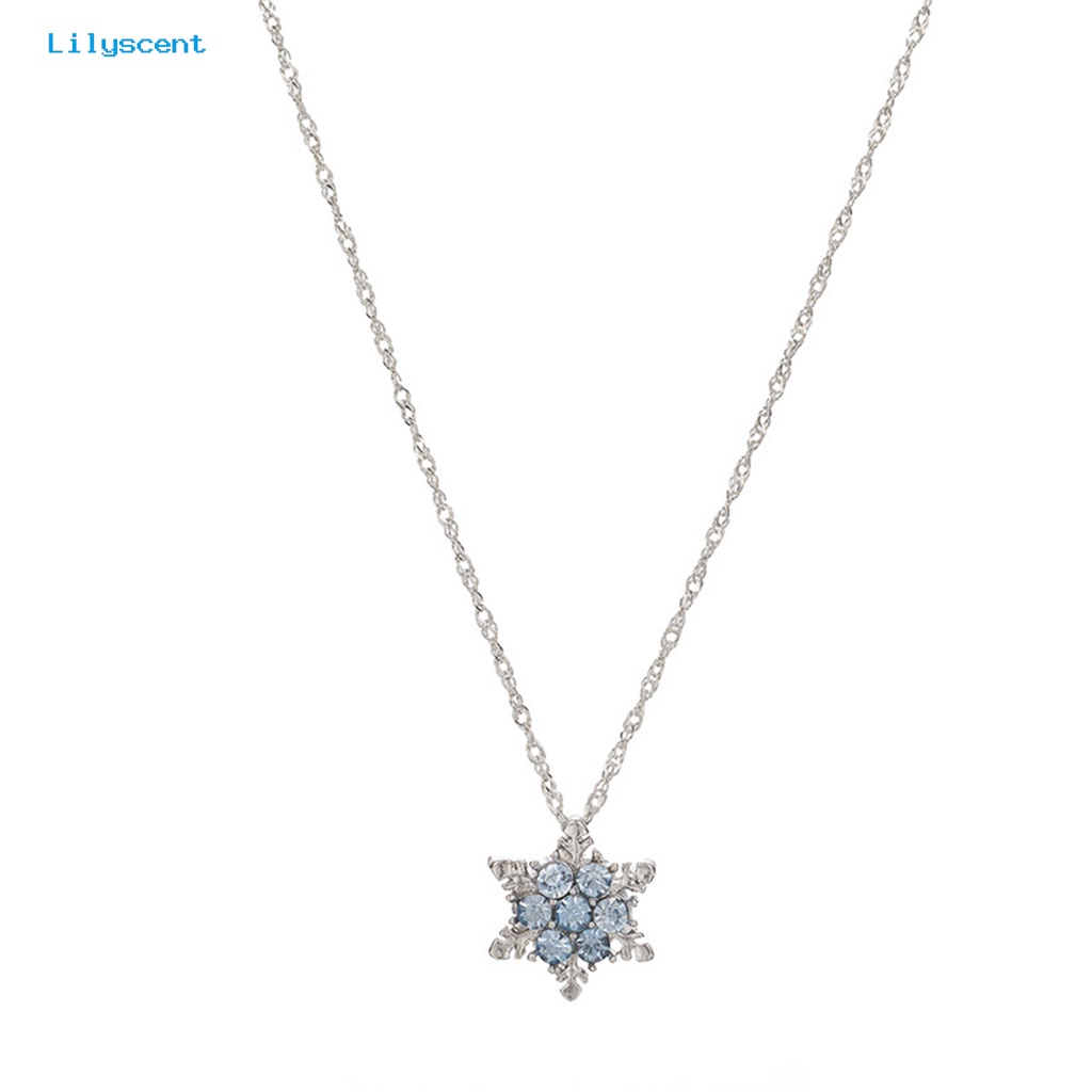 [LS] Wanita Kalung Elegan Berlian Imitasi Mengkilap Berkilau Dapat Disesuaikan Dekoratif Hadiah Liburan Natal Snowflake Pendant Necklace Party Jewelry Untuk Tahun Baru