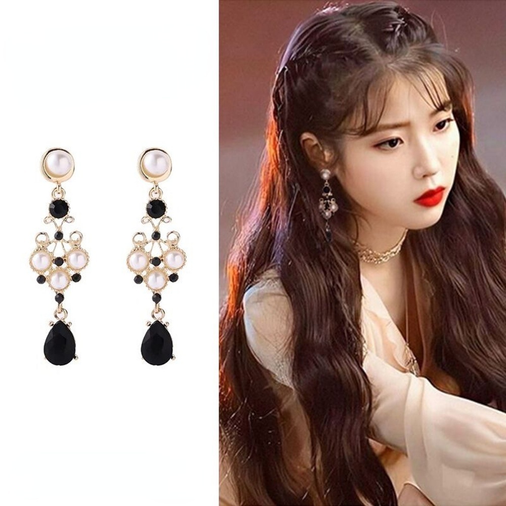 Deartiara Istana Retro Baroque Berlian Hitam Anting Kepribadian Fashion Mulia Tetesan Air Anting Mutiara Imitasi