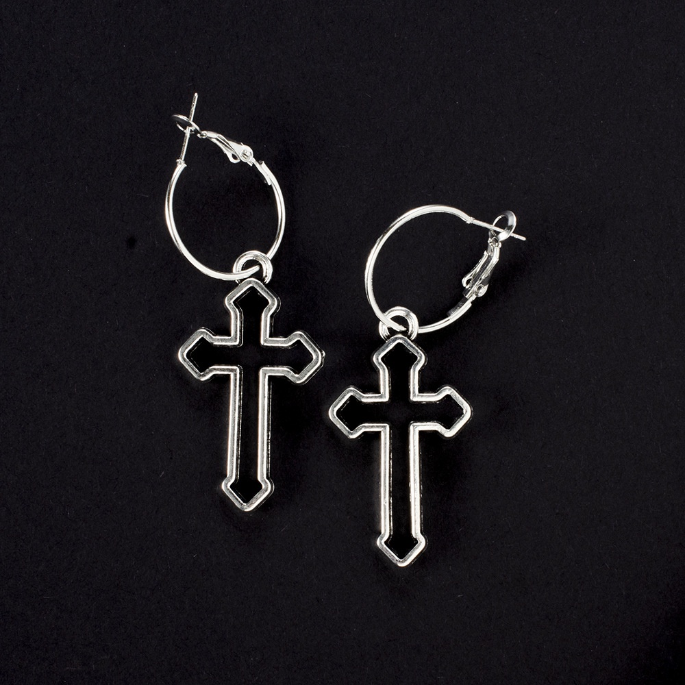 Pribadi Mode Retro Cut-out Cross Berlebihan Fashion Keren Anting-Anting Sederhana Anting Perak Kuno Di Eropa Dan Amerika
