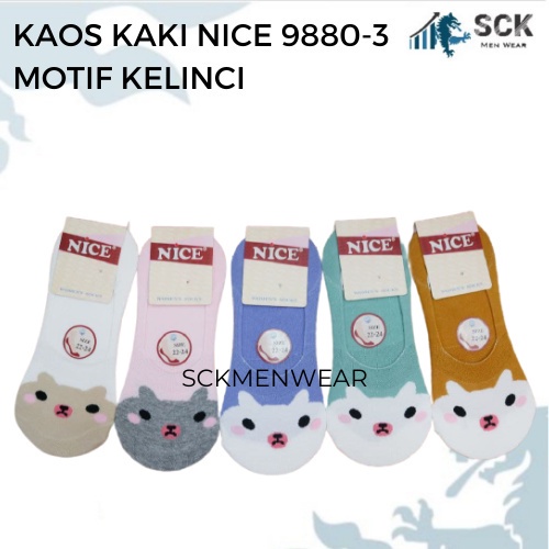 Kaos Kaki Wanita NICE  9880-3  Tumit MOTIF LUCU / Kaus Kaki Wanita / Invisible Socks Bawah Mata Kaki Cewe - sckmenwear GROSIR