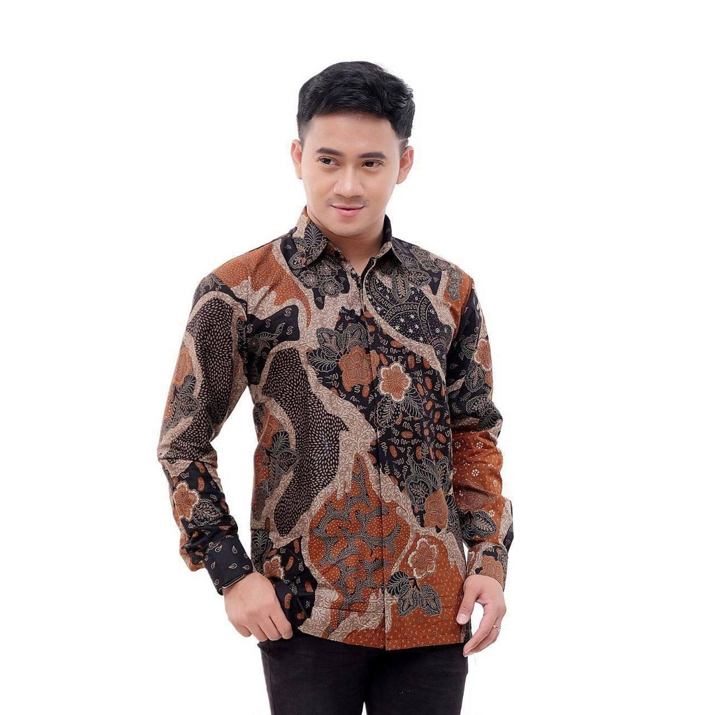KEMEJA LENGAN PANJANG MOTIF PULAW OREN UKURAN M L XL XXL