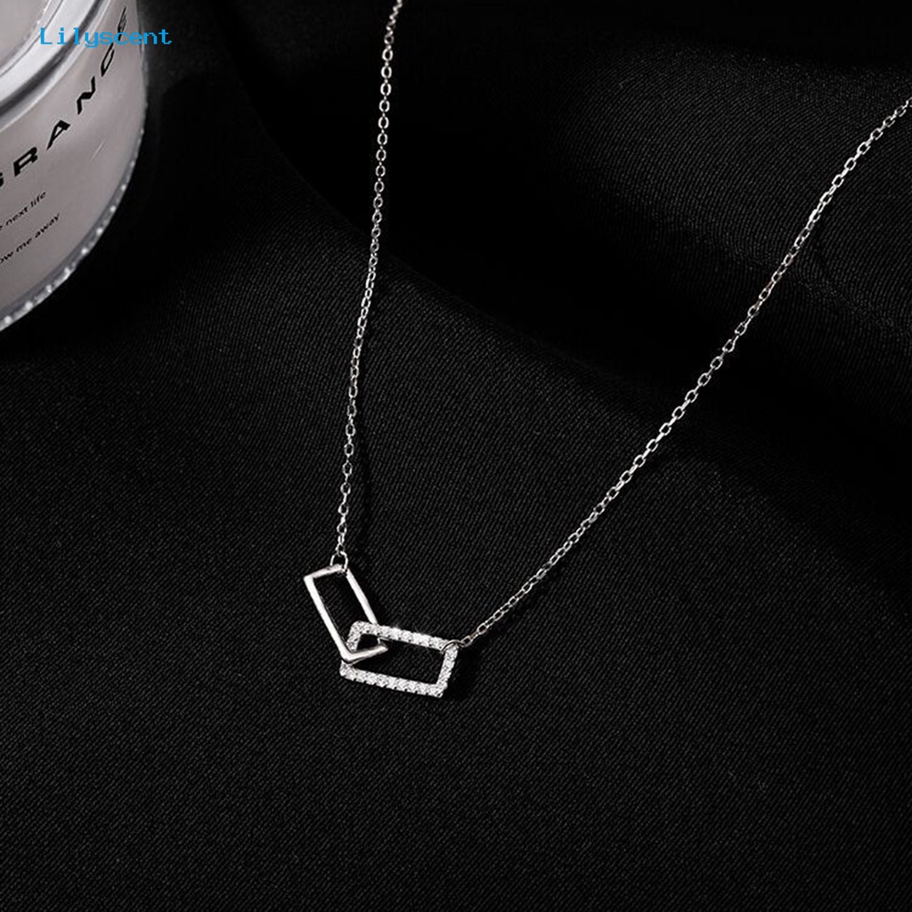 [LS] Wanita Kalung Geometris Berlian Imitasi Mengkilap Hias Adjustable Extension Rantai Hias Hadiah Double Square Interlock Liontin Klavikula Rantai Perhiasan Untuk Pacaran