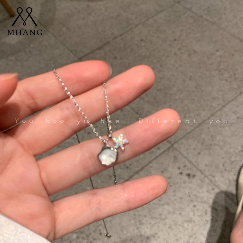 Korea Baru Berlian Bintang Laut Liontin Kalung Fashion Dan Sederhana Laut Shell Klavikula Rantai Indah Berujung Lima Bintang Lady Necklace