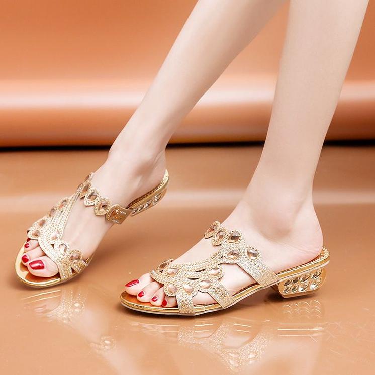 Terbaru Sandal Heels Wanita Import 8806-02   Sandals Heels Hak Tahu 3cm Pesta Mewah Wanita Import Se