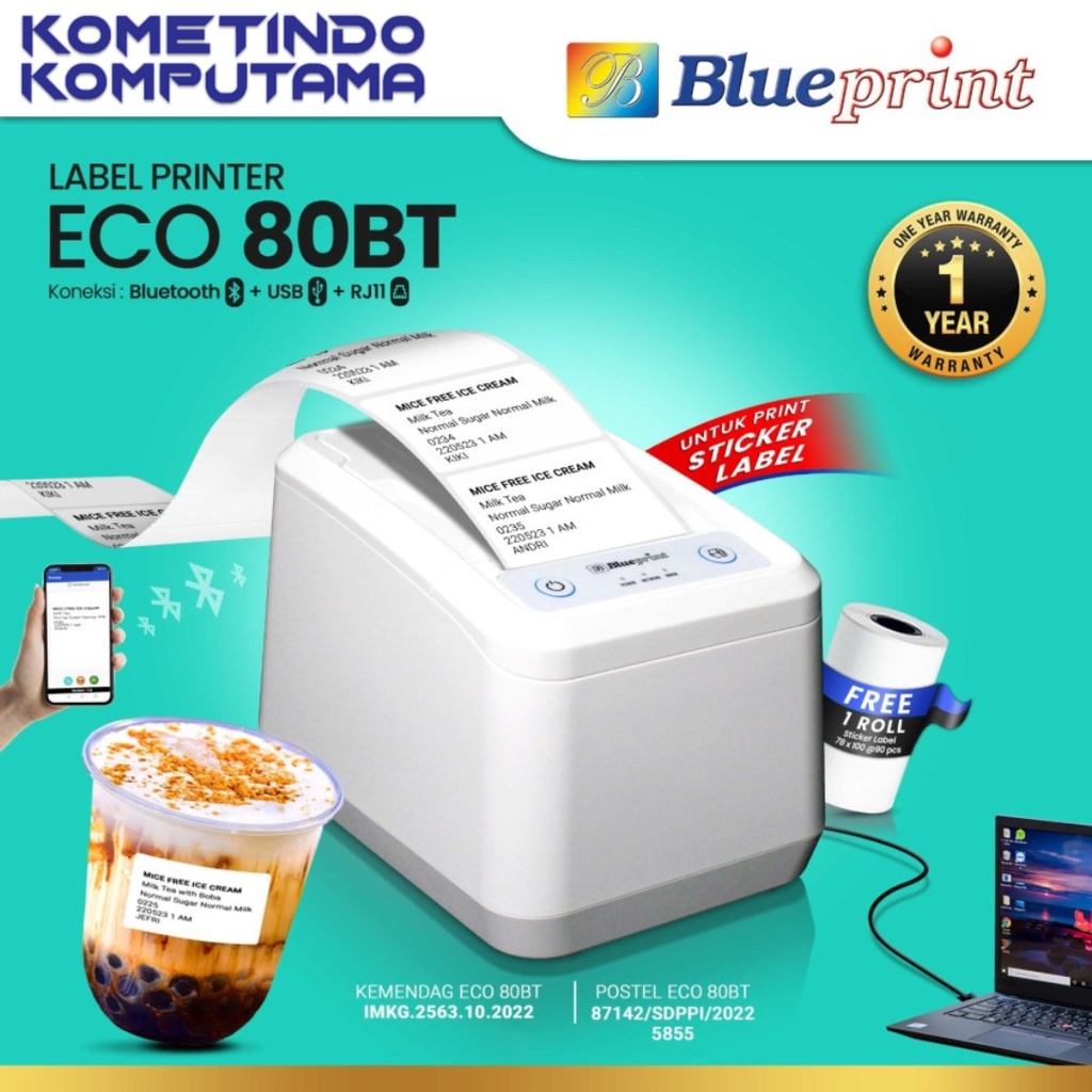 ECO 80BT DESKTOP THERMAL LABEL PRINTER USB+BLUETOOTH BLUEPRINT BP-ECO80BT