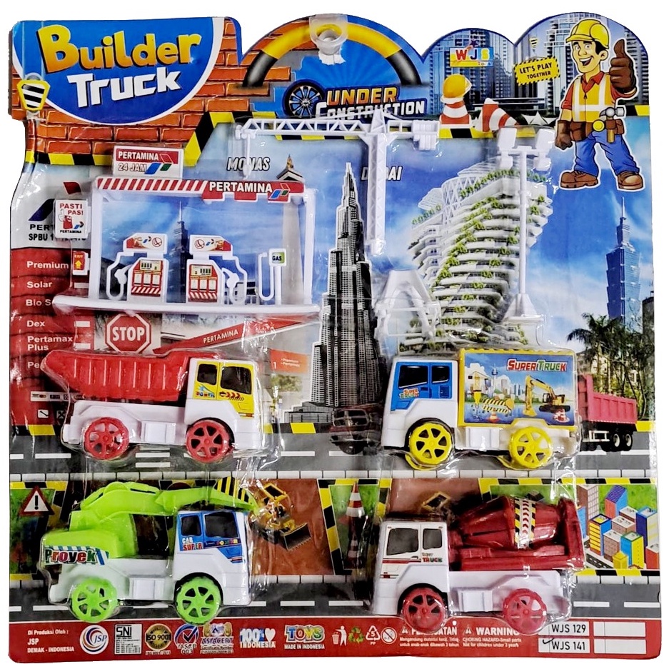 Mainan Builder Truck Wjs 141 Isi 4Pcs / Mainan Anak Truck Kontruksi Dan Rambu