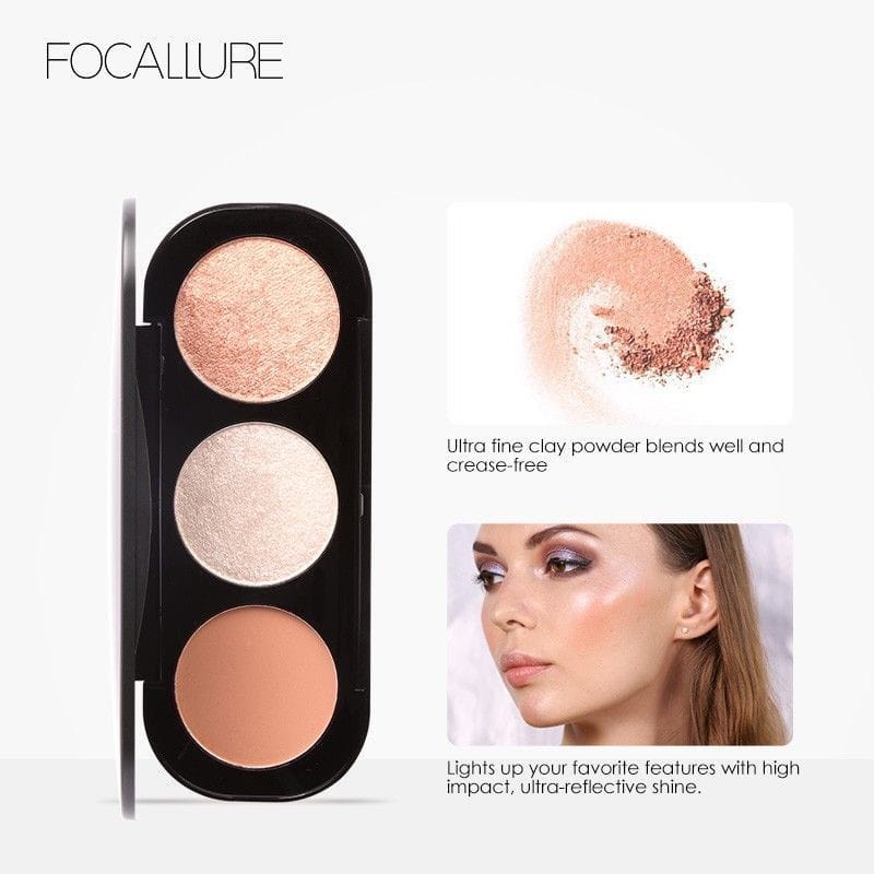 FOCALLURE (FA26) Trio Blush on dan Highlighter &amp; Contour palette