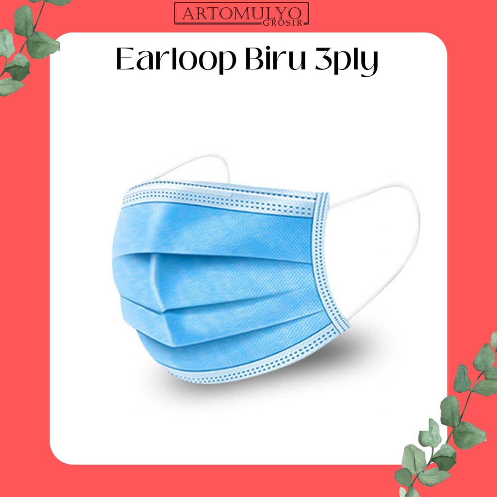 MASKER EARLOOP BIRU 3PLY isi 50 pcs