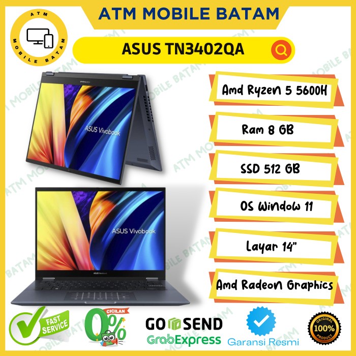 ASUS VIVOBOOK S14 Flip TN3402QA RYZEN 5-5600H 512GB TOUCHSCREEN W11 - Quiet Blue