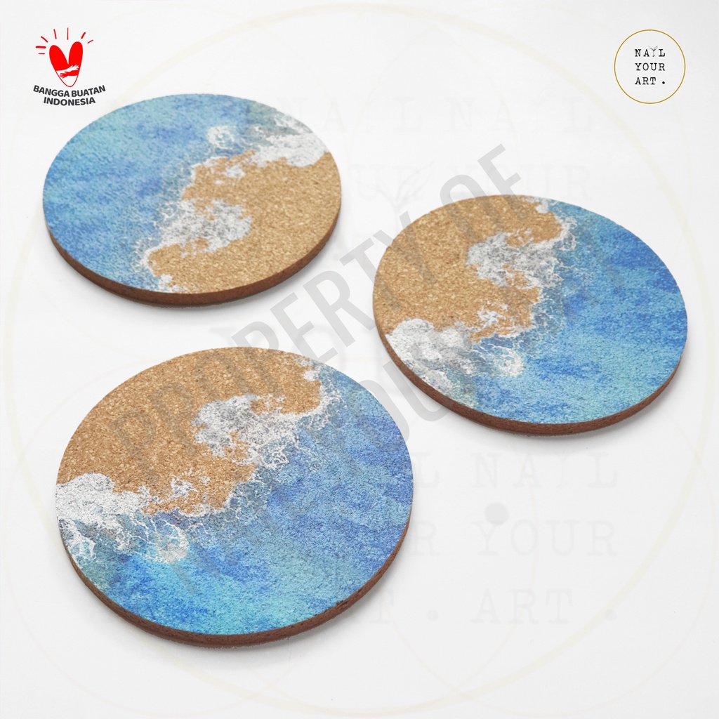 Artisan Premium Coaster - SEA WAVES - Tatakan Gelas Cork Printed